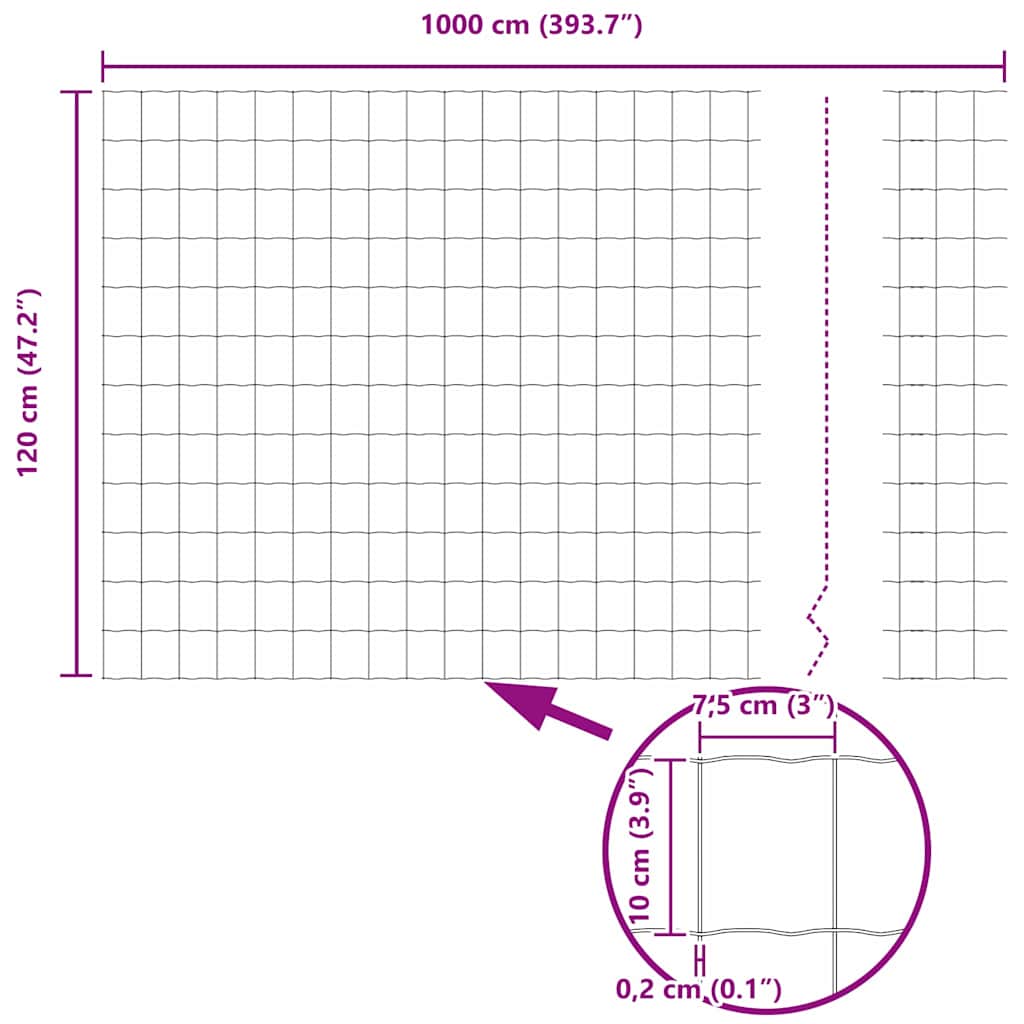 Euro Hejn 1,2 x 10 m PVC-belagt jern