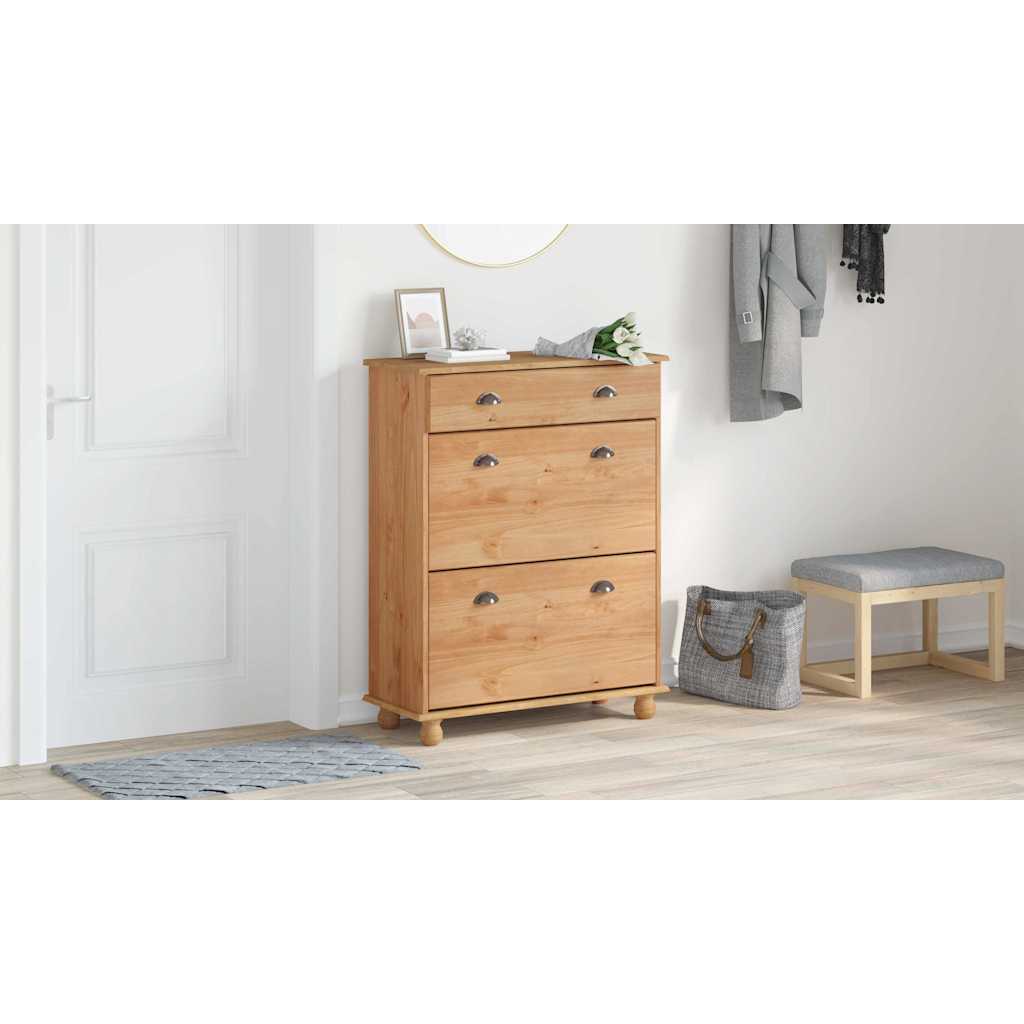 Sko skab med skuffe ASKIM Brun 85 x 35 x 108 cm Massiv fyrretræ