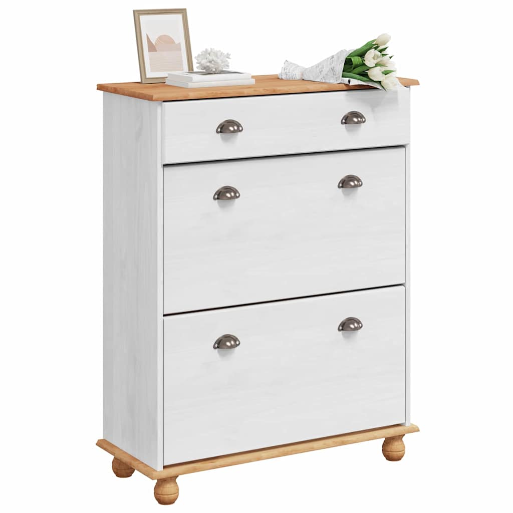 Sko skab med skuffe ASKIM Hvid 85 x 35 x 108 cm Massiv fyrretræ