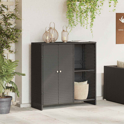 Opbevaringsskab med hylde med dør Sort 100 x 36 x 102 cm Rattan