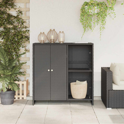 Opbevaringsskab med hylde med dør Sort 100 x 36 x 102 cm Rattan