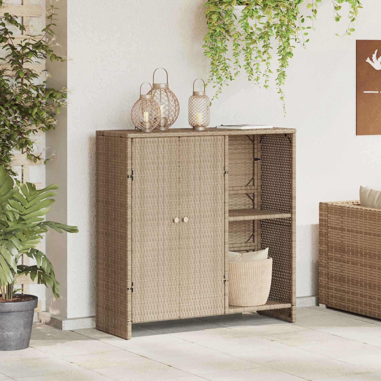 Opbevaringsskab med hylde Beige 100 x 36 x 102 cm Rattan