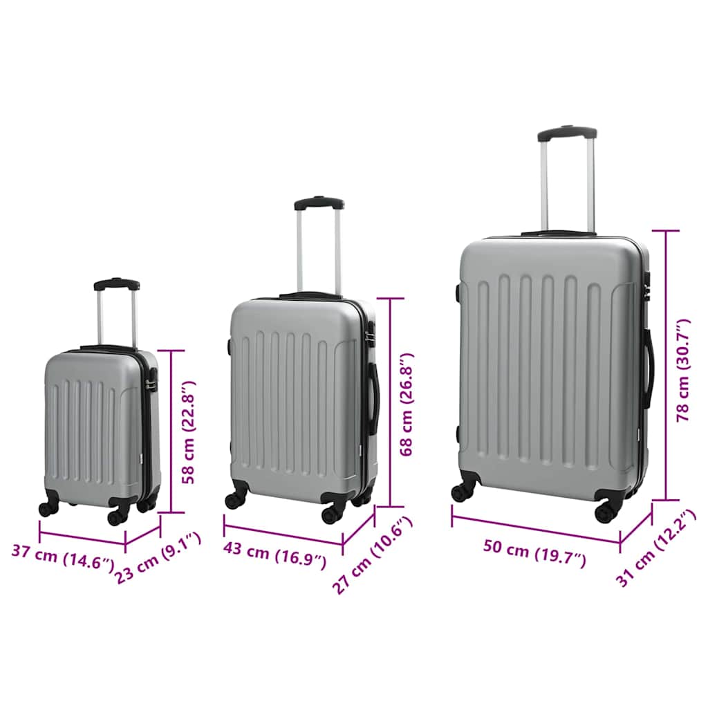Kuffert med lås 3 pcs Sølv 50 x 31 x 78 cm ABS Plastik