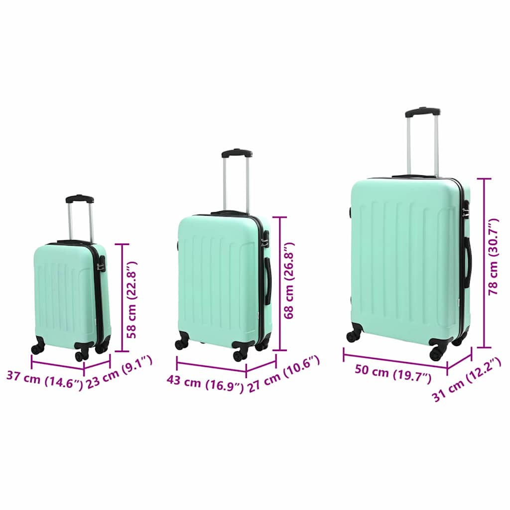 Kuffert med lås 3 pcs Mintgrøn 50 x 31 x 78 cm ABS Plastik