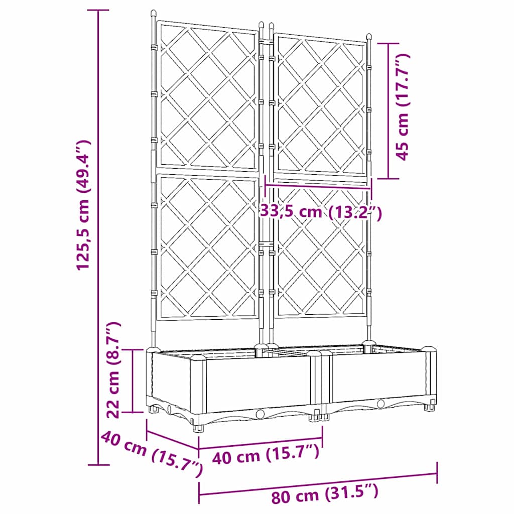 Havekrukke med trellis 2 pcs Sort 80 x 40 x 125.5 cm PP