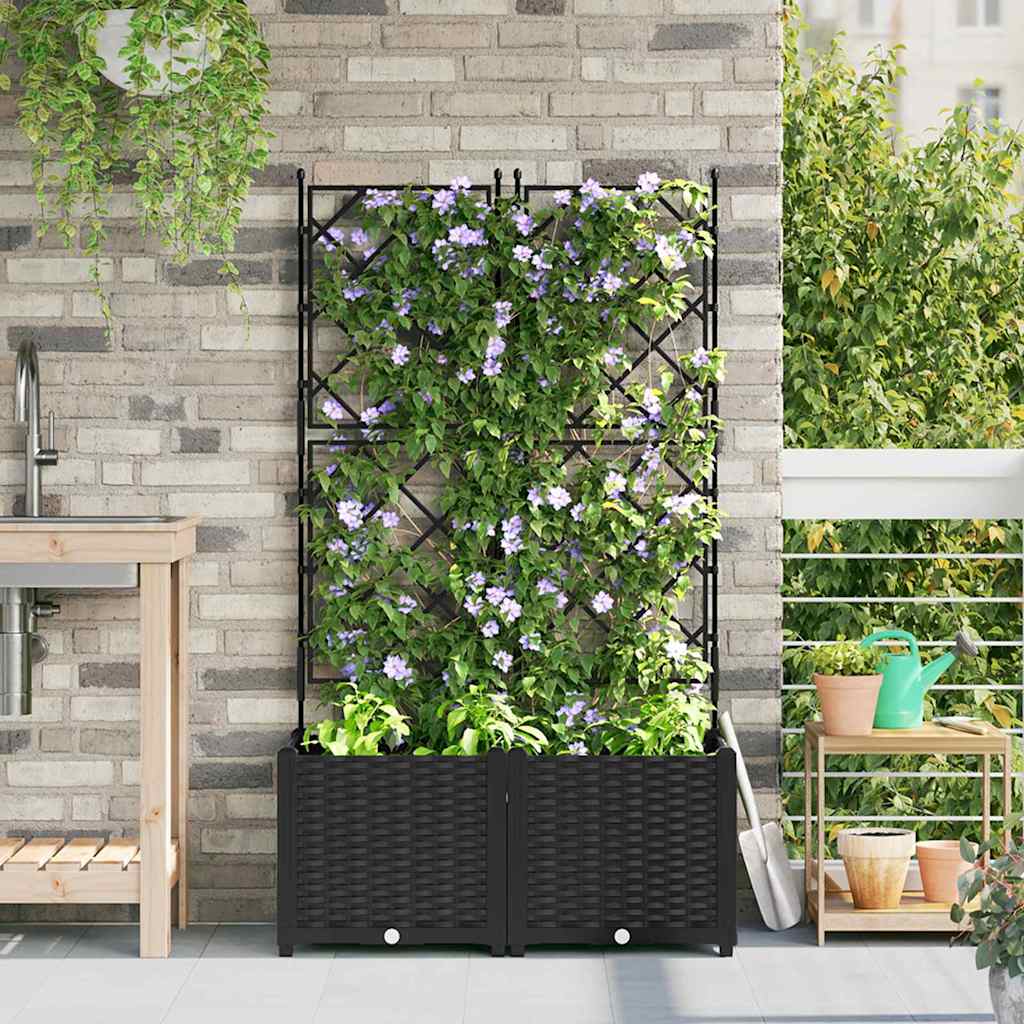 Havekrukke med trellis 2 pcs Sort 80 x 40 x 143 cm PP