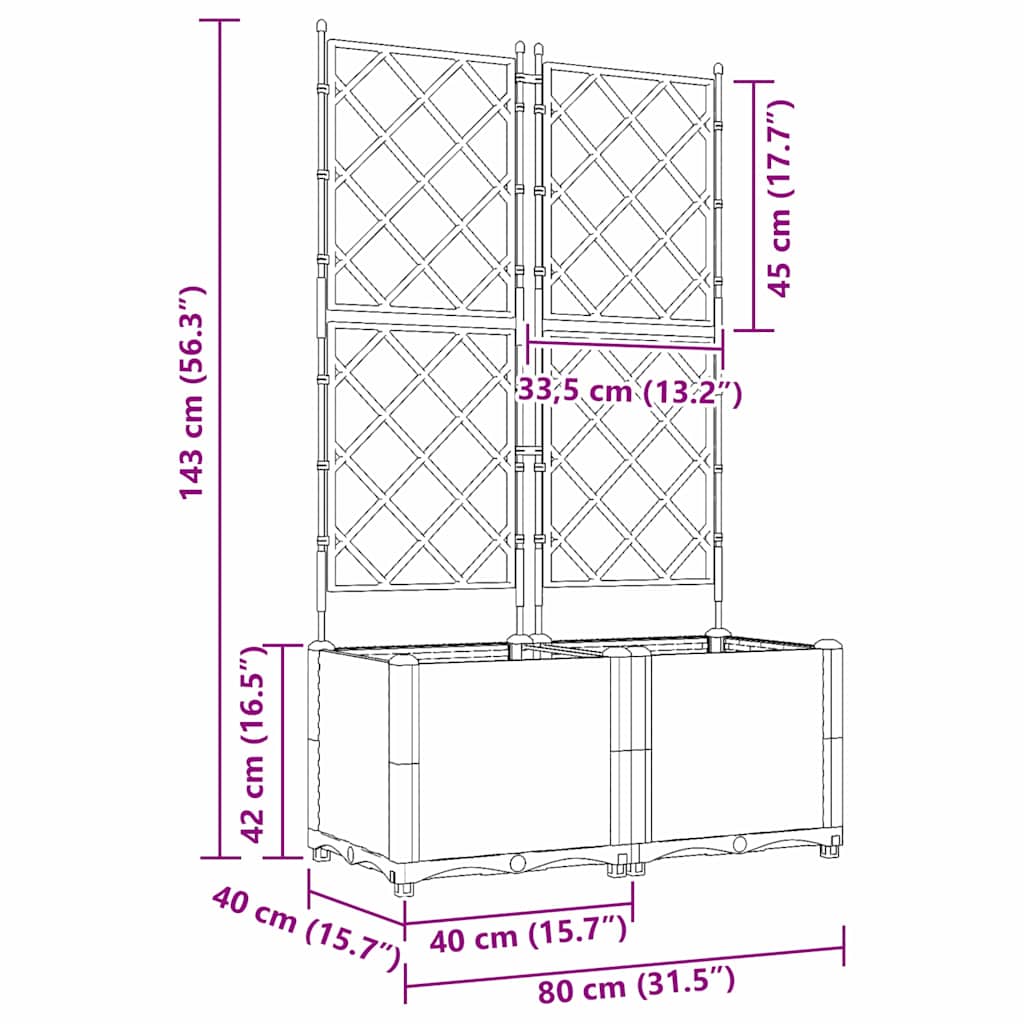 Havekrukke med trellis 2 pcs Sort 80 x 40 x 143 cm PP