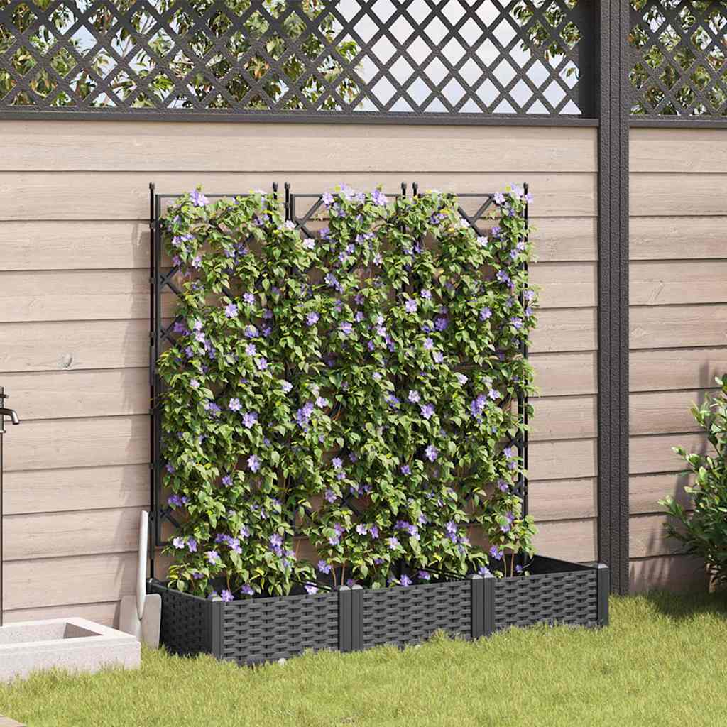 Havekrukke med trellis 3 pcs Sort 120 x 40 x 125.5 cm PP