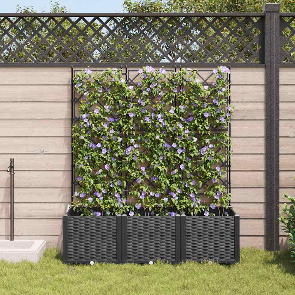 Havekrukke med trellis 3 pcs Sort 120 x 40 x 143 cm PP