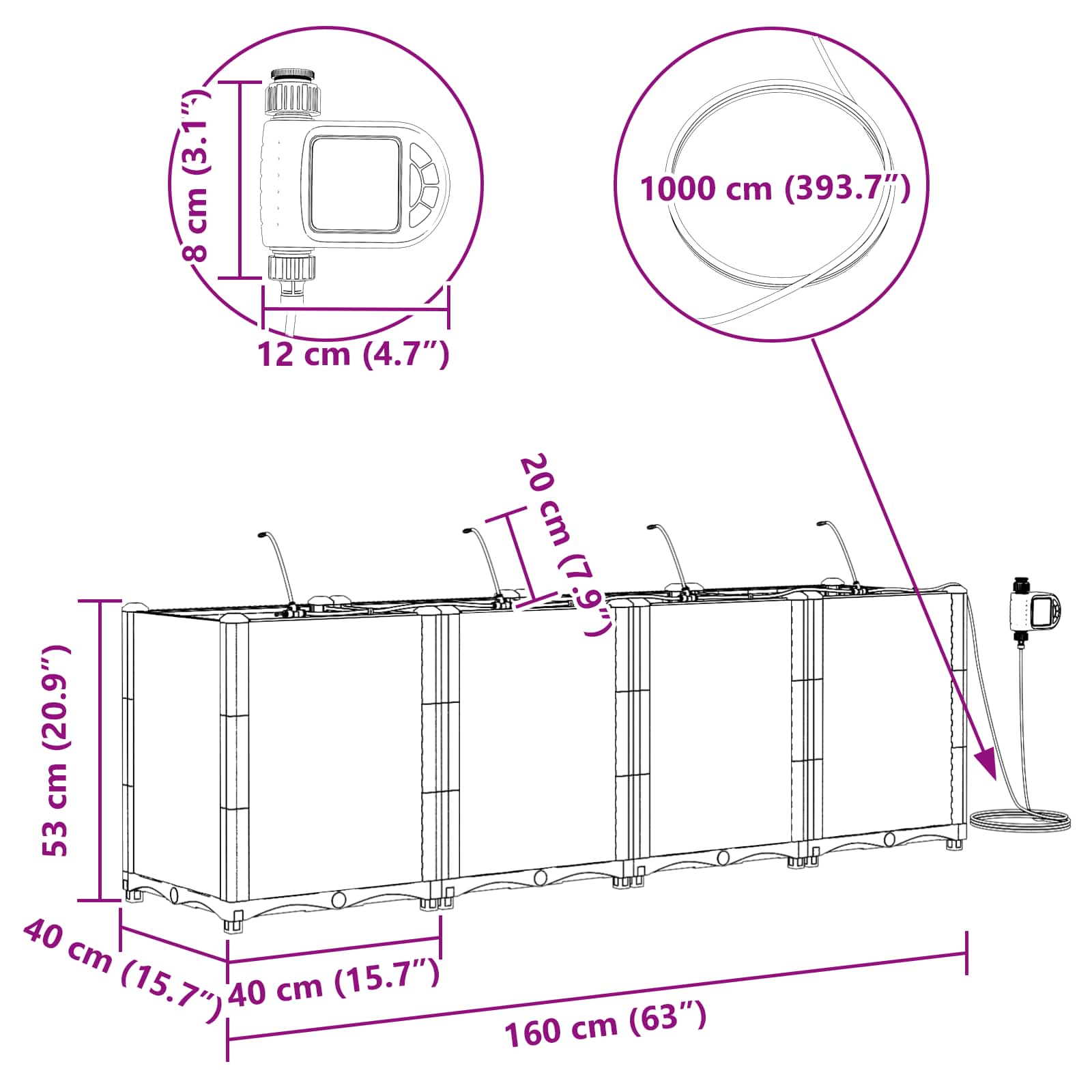 Have Blomsterkrukke 4 pcs Sort 160 x 40 x 53 cm Stål