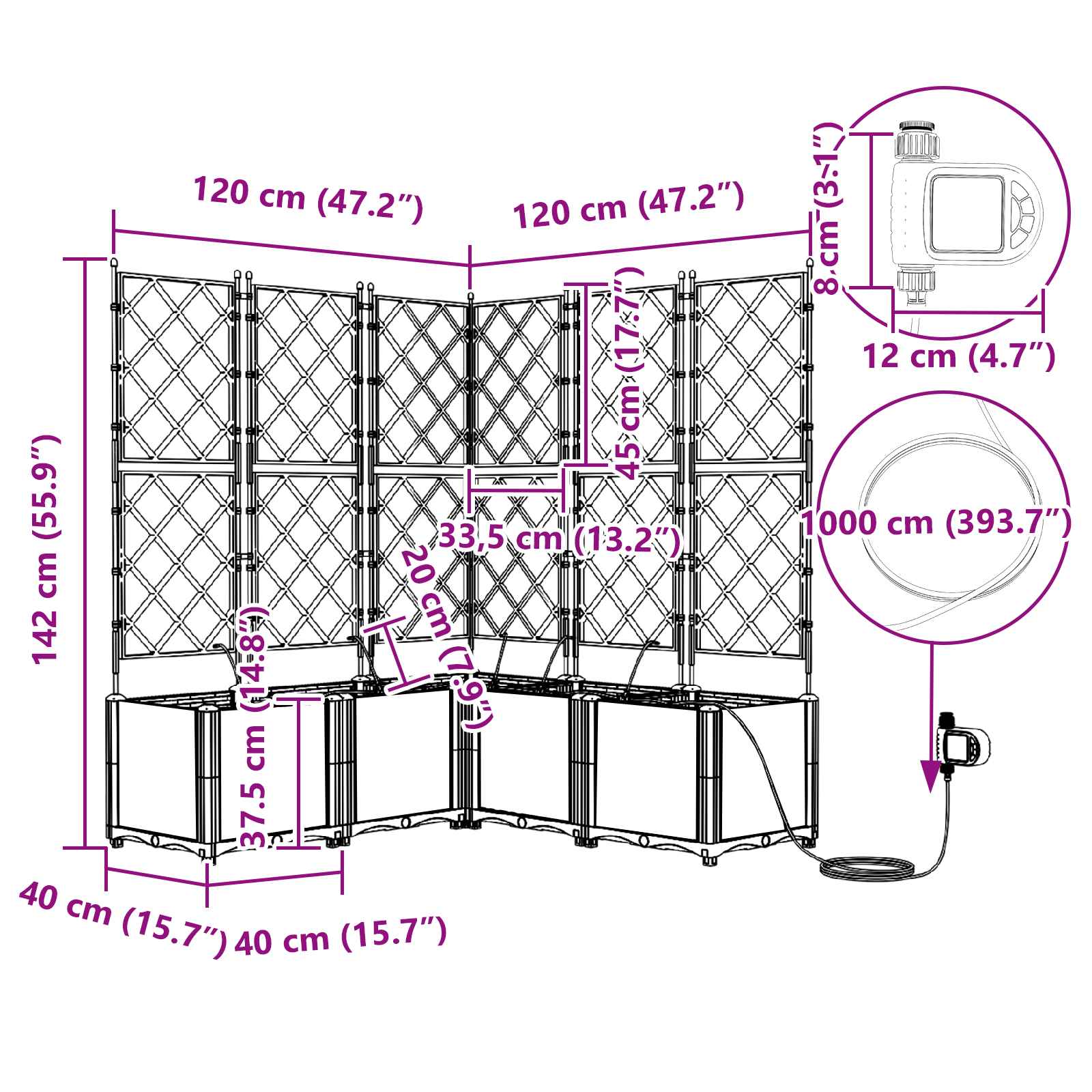 Havekrukke med trellis 2 pcs Grå 80 x 40 x 143 cm PP