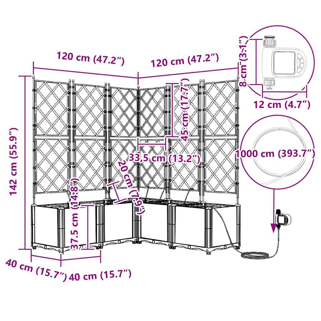 Havekrukke med trellis 3 pcs Grå 120 x 40 x 125.5 cm PP