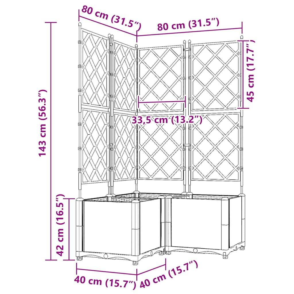 Havekrukke med trellis 3 pcs Grå 80 x 80 x 143 cm PP