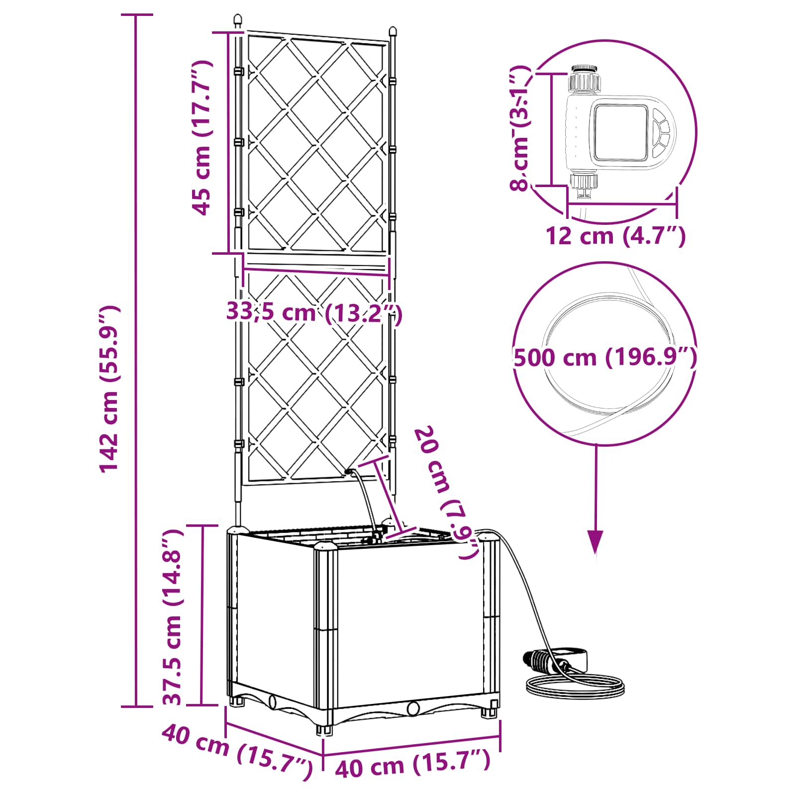 Havekrukker Grå 40 x 40 x 142 cm Stål