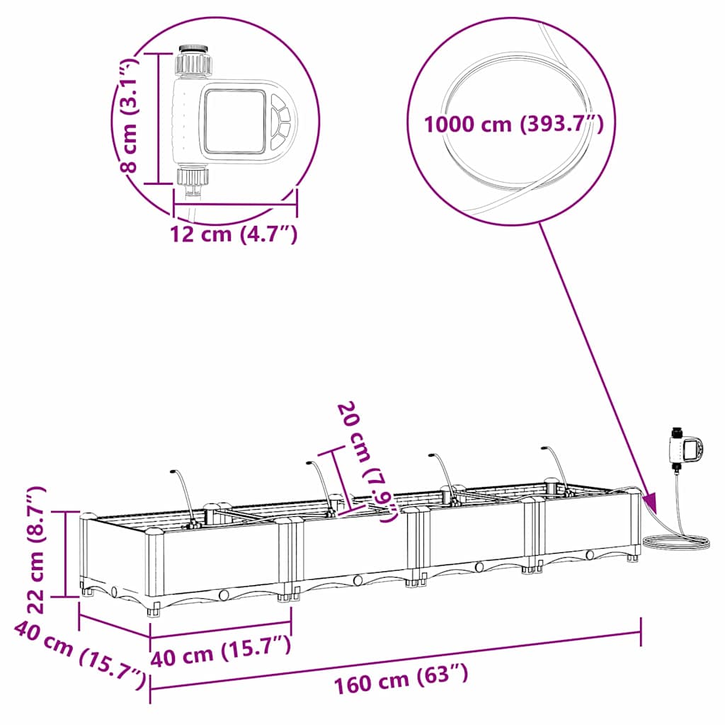 Havekrukker Lysegrå 160 x 40 x 22 cm Stål