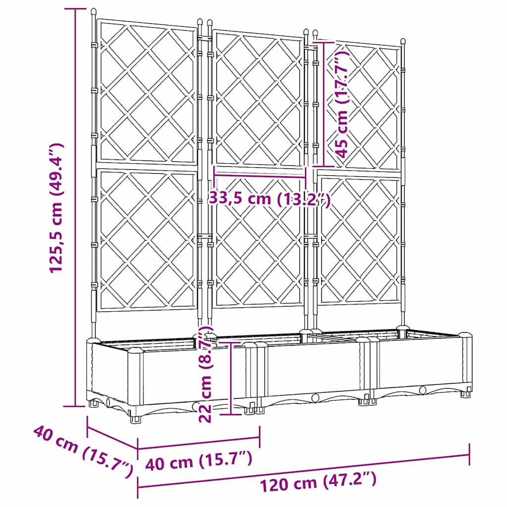 Havekrukke med trellis 3 pcs Hvid 120 x 40 x 125.5 cm PP