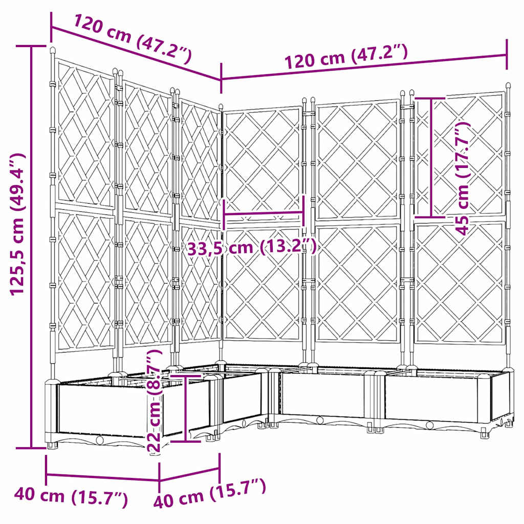 Havekrukke med trellis 5 pcs Hvid 120 x 120 x 125.5 cm PP