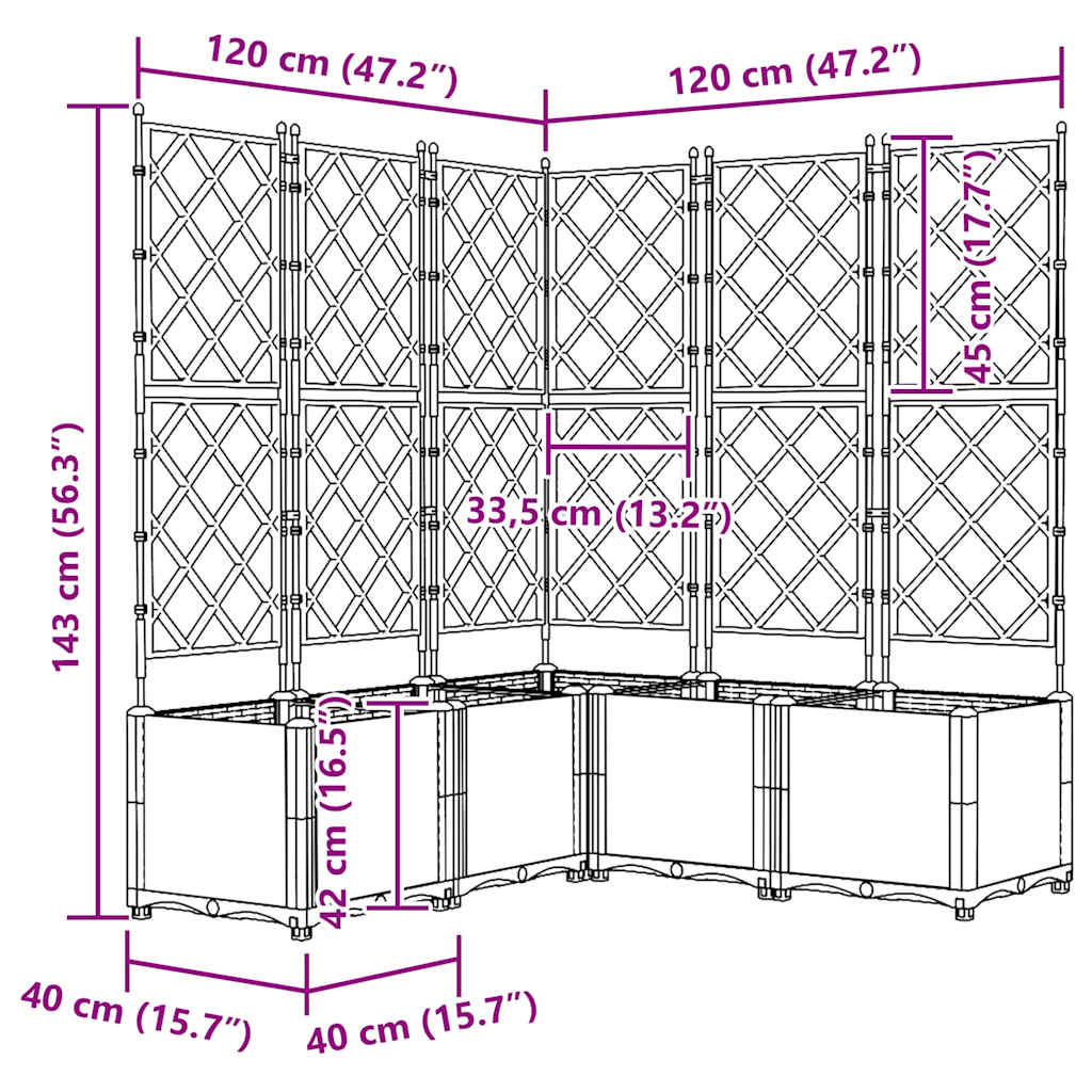 Havekrukke med trellis 5 pcs Hvid 120 x 120 x 143 cm PP