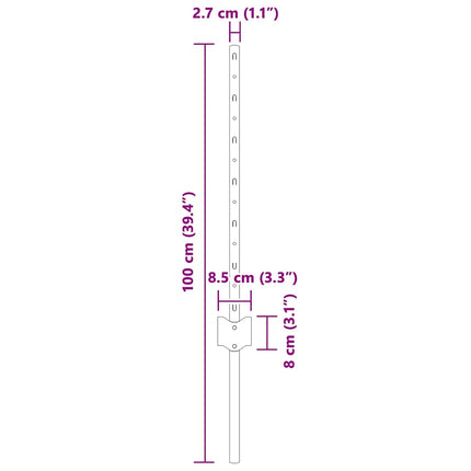 Einbetonierter Zaunpfosten 11 stk. Sølv 100 cm