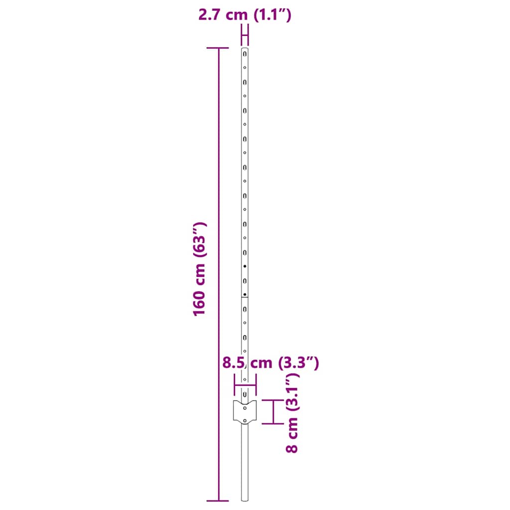Hegnspæl 11 pcs Sølv 120 cm Stål