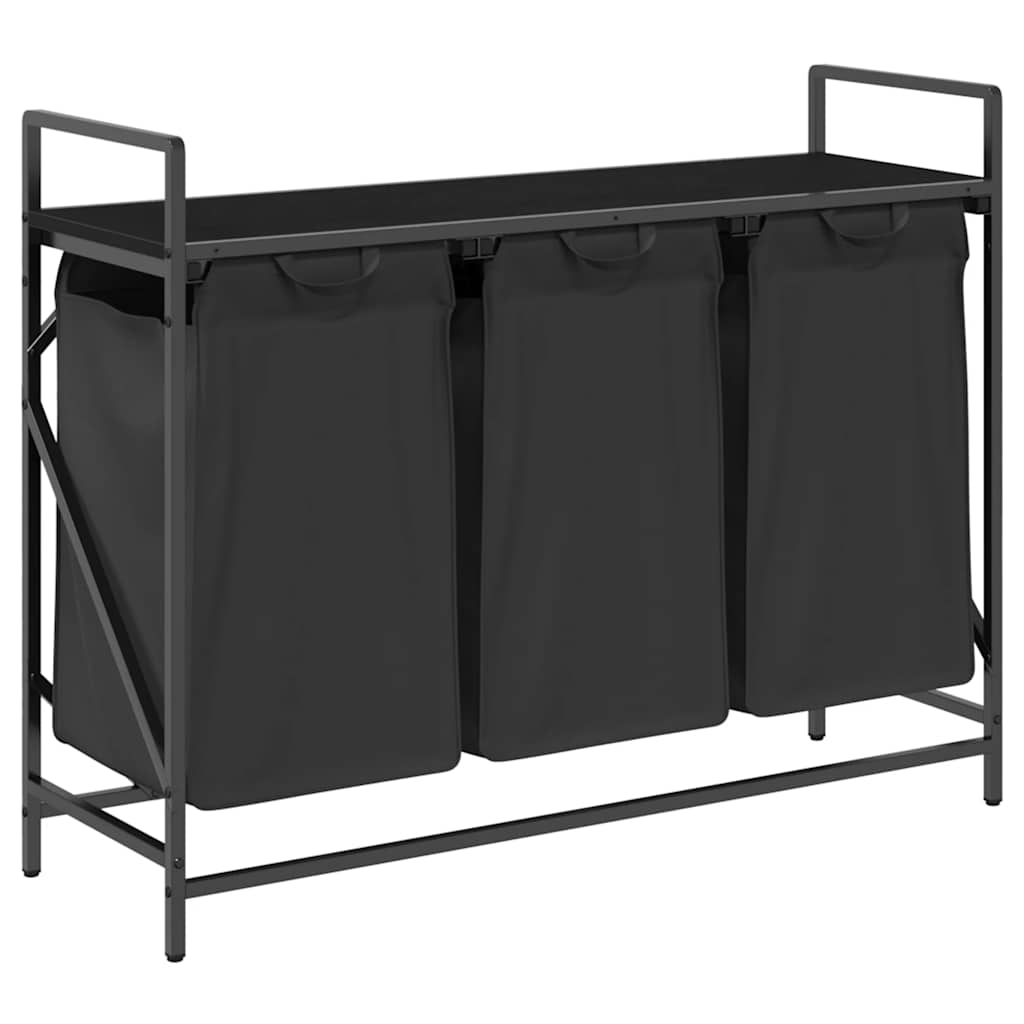 vasketøjskurv 3 rum med hylde sort egetræsfarve