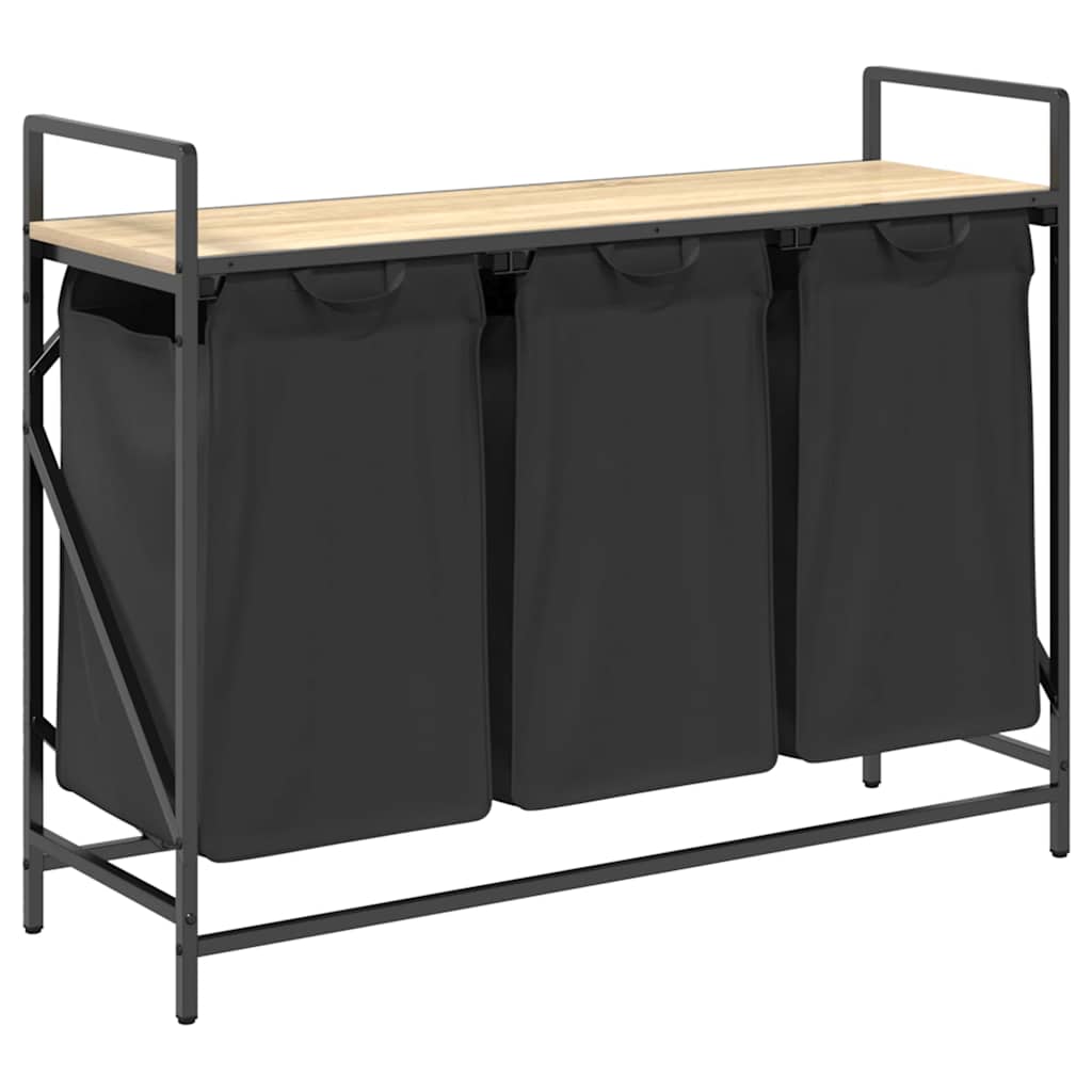 vasketøjskurv 3 rum med hylde sonoma-eg