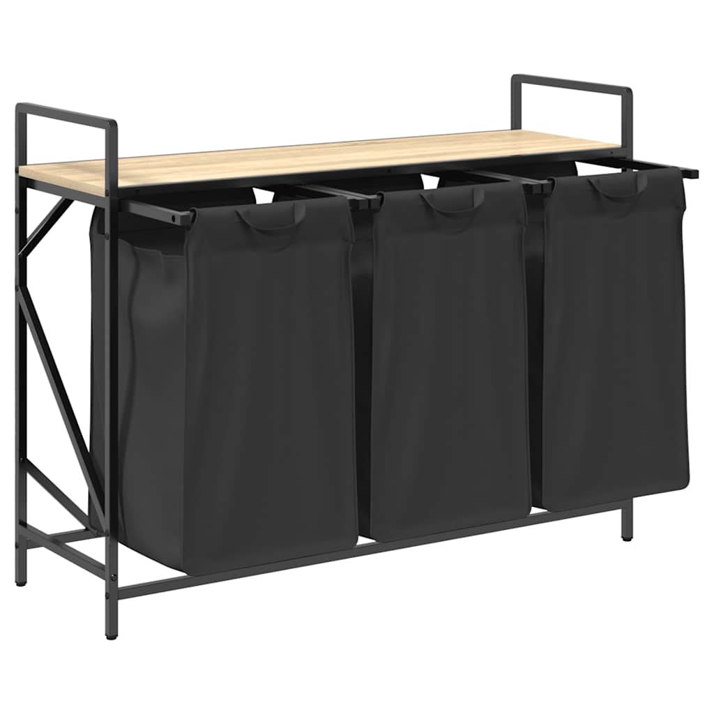 vasketøjskurv 3 rum med hylde sonoma-eg