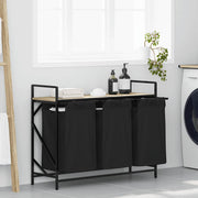 vasketøjskurv 3 rum med hylde sonoma-eg