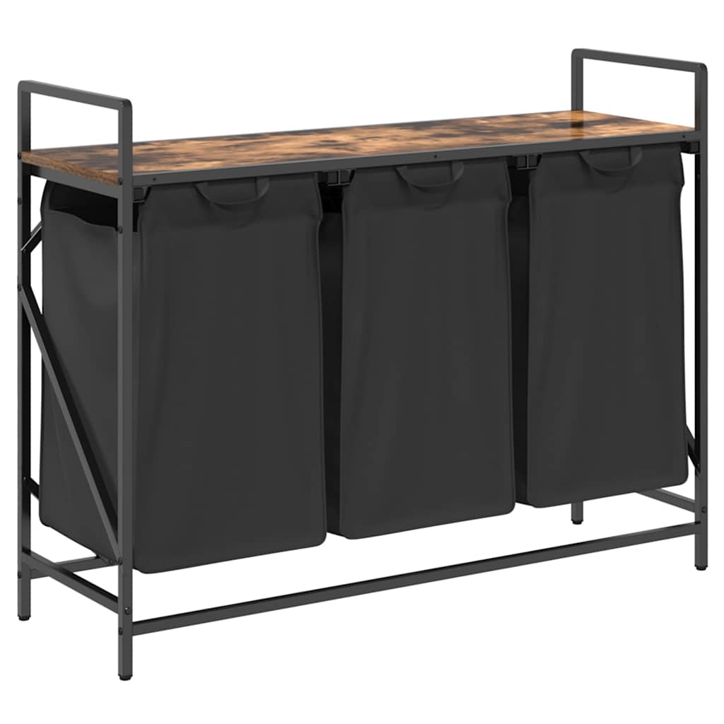 vasketøjskurv 3 rum med hylde røget egetræsfarve