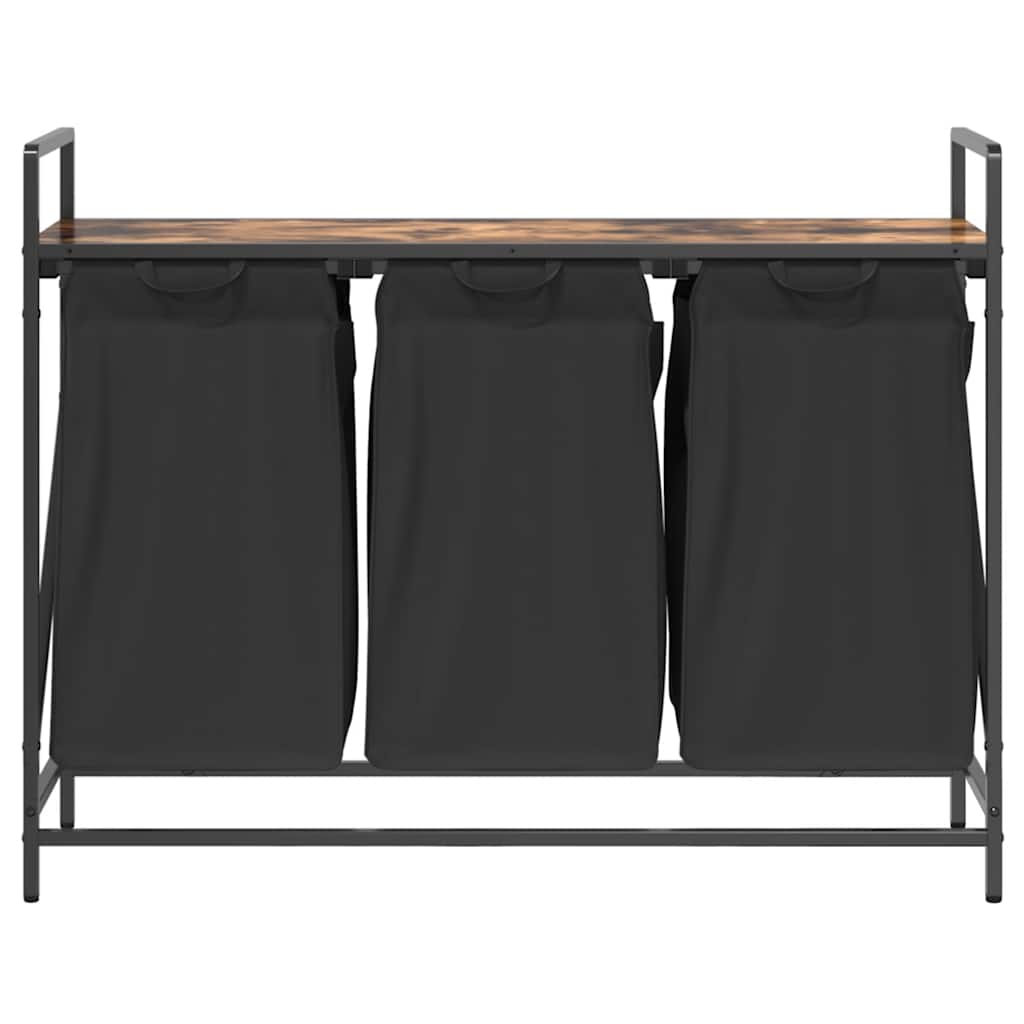 vasketøjskurv 3 rum med hylde røget egetræsfarve