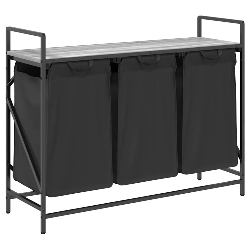 vasketøjskurv 3 rum med hylde grå sonoma-eg