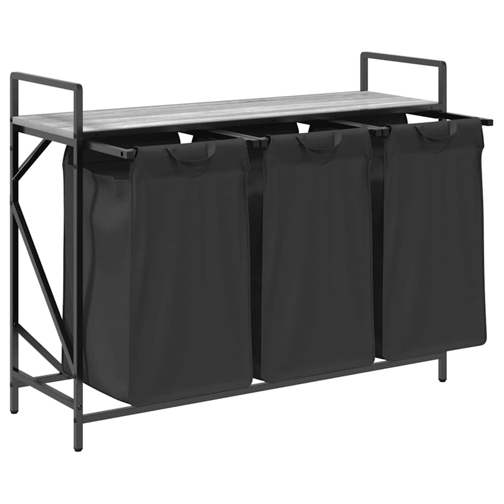 vasketøjskurv 3 rum med hylde grå sonoma-eg