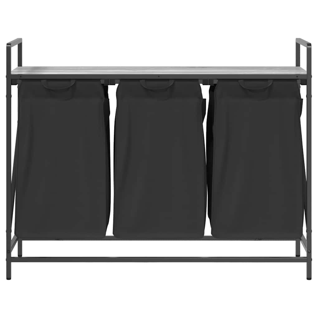 vasketøjskurv 3 rum med hylde grå sonoma-eg