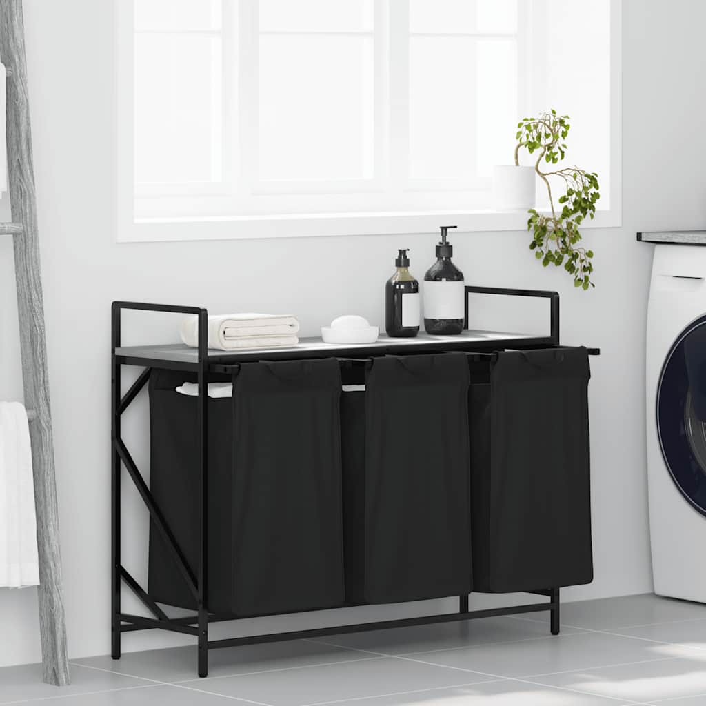 vasketøjskurv 3 rum med hylde grå sonoma-eg