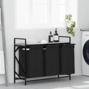 vasketøjskurv 3 rum med hylde grå sonoma-eg