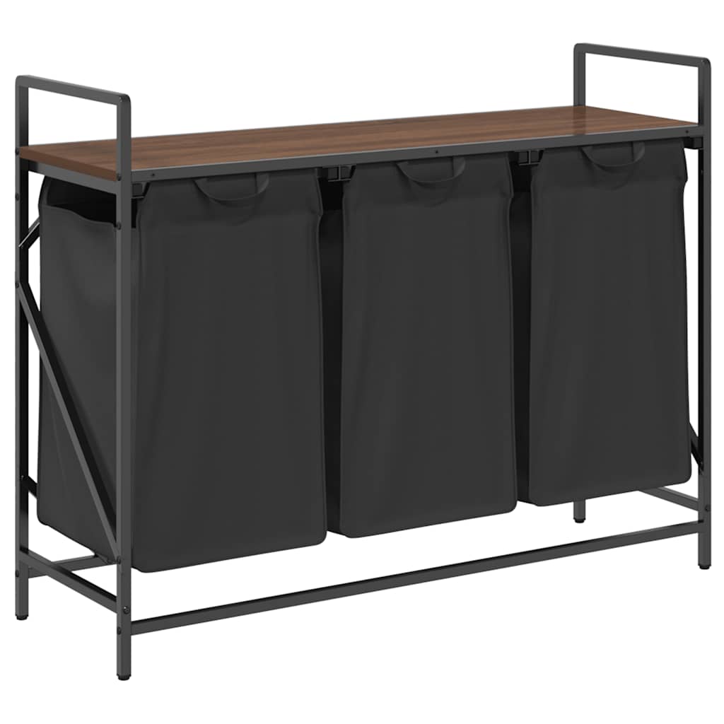 vasketøjskurv 3 rum med hylde brun egetræsfarve