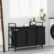 vasketøjskurv 3 rum med hylde brun egetræsfarve