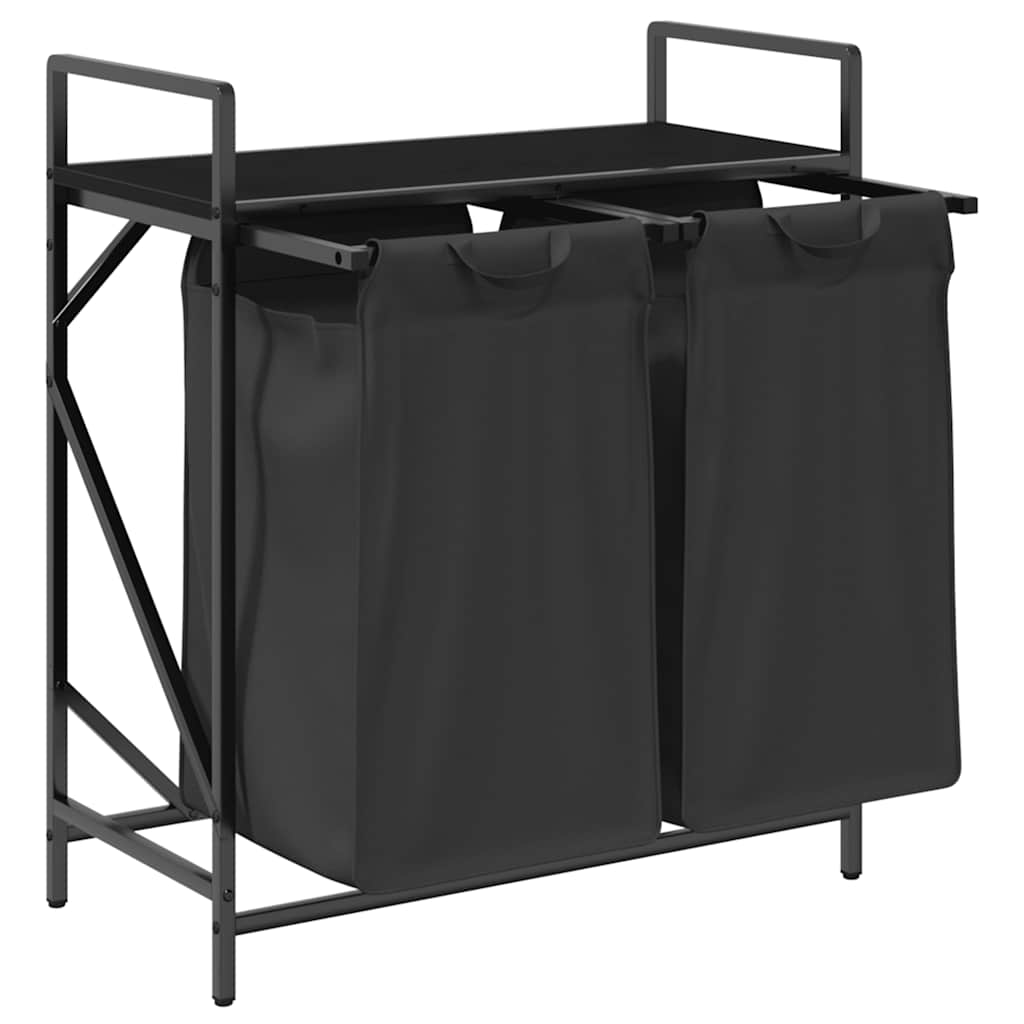 vasketøjskurv 2 rum med hylde sort egetræsfarve