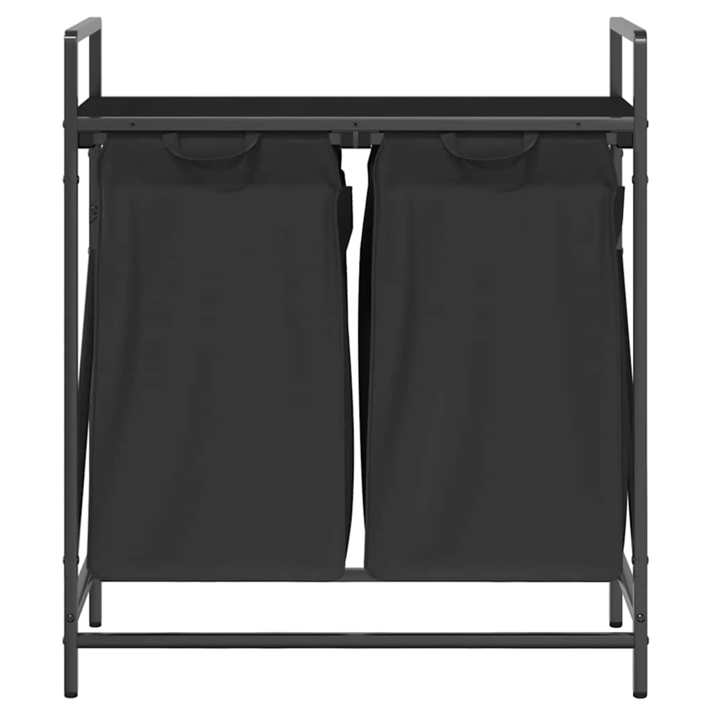 vasketøjskurv 2 rum med hylde sort egetræsfarve