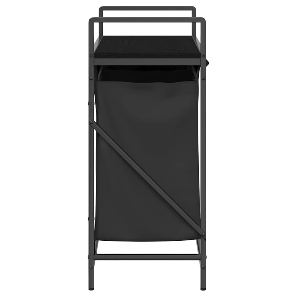 vasketøjskurv 2 rum med hylde sort egetræsfarve