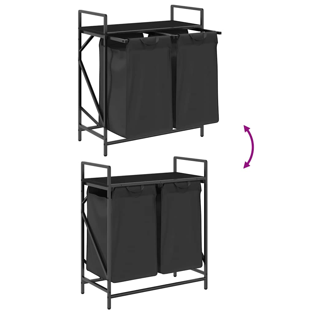 vasketøjskurv 2 rum med hylde sort egetræsfarve
