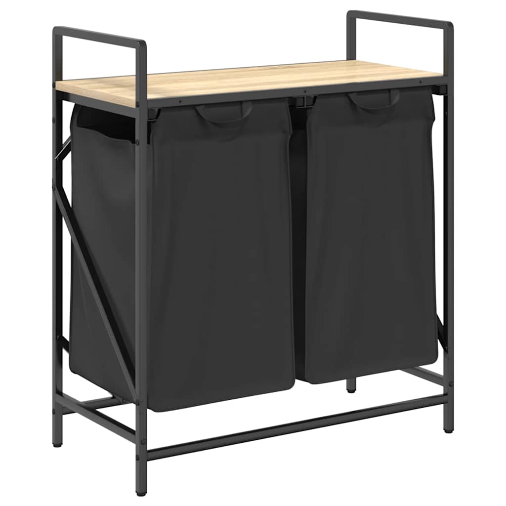 vasketøjskurv 2 rum med hylde sonoma-eg