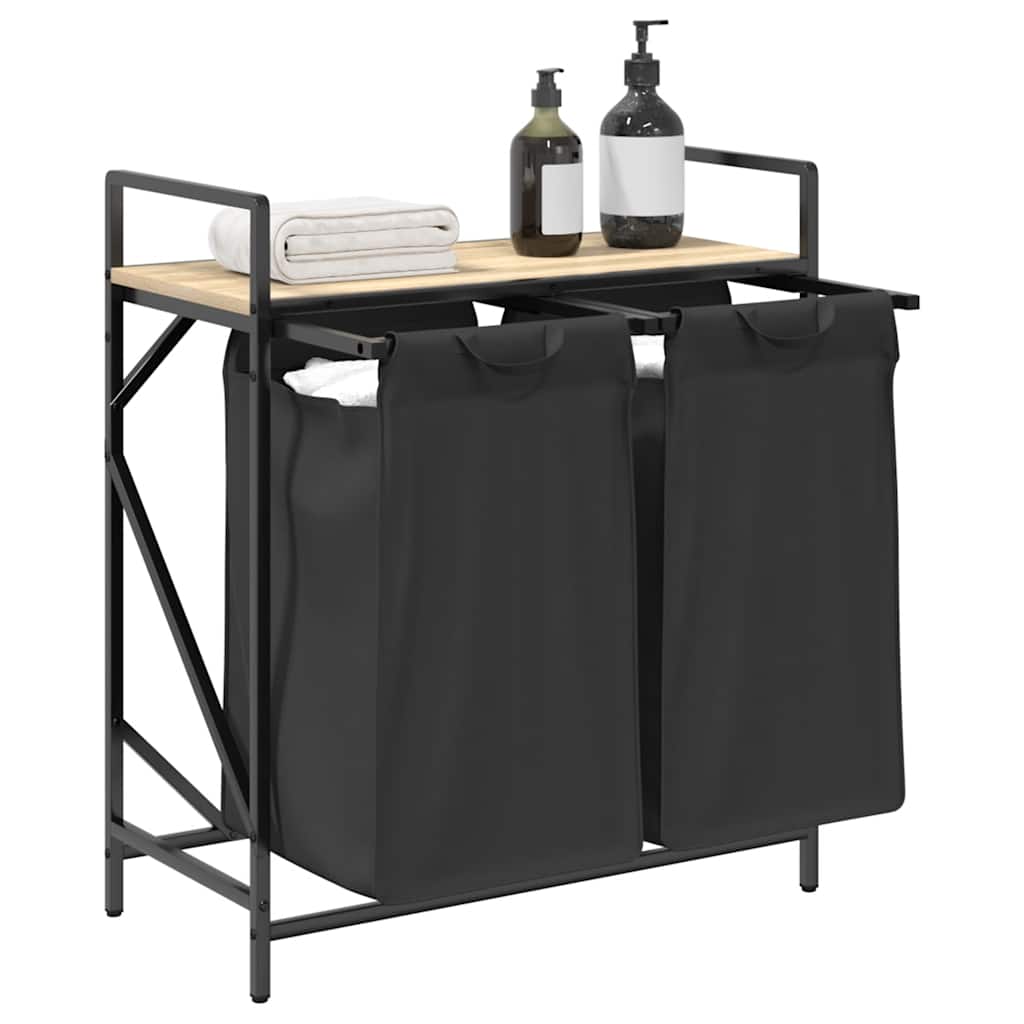 vasketøjskurv 2 rum med hylde sonoma-eg