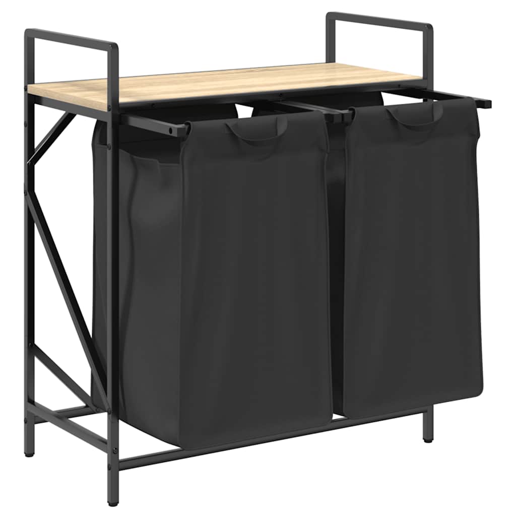 vasketøjskurv 2 rum med hylde sonoma-eg