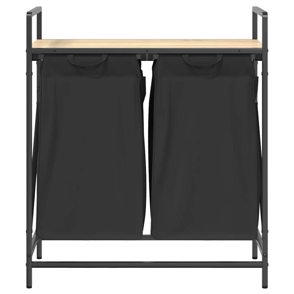 vasketøjskurv 2 rum med hylde sonoma-eg