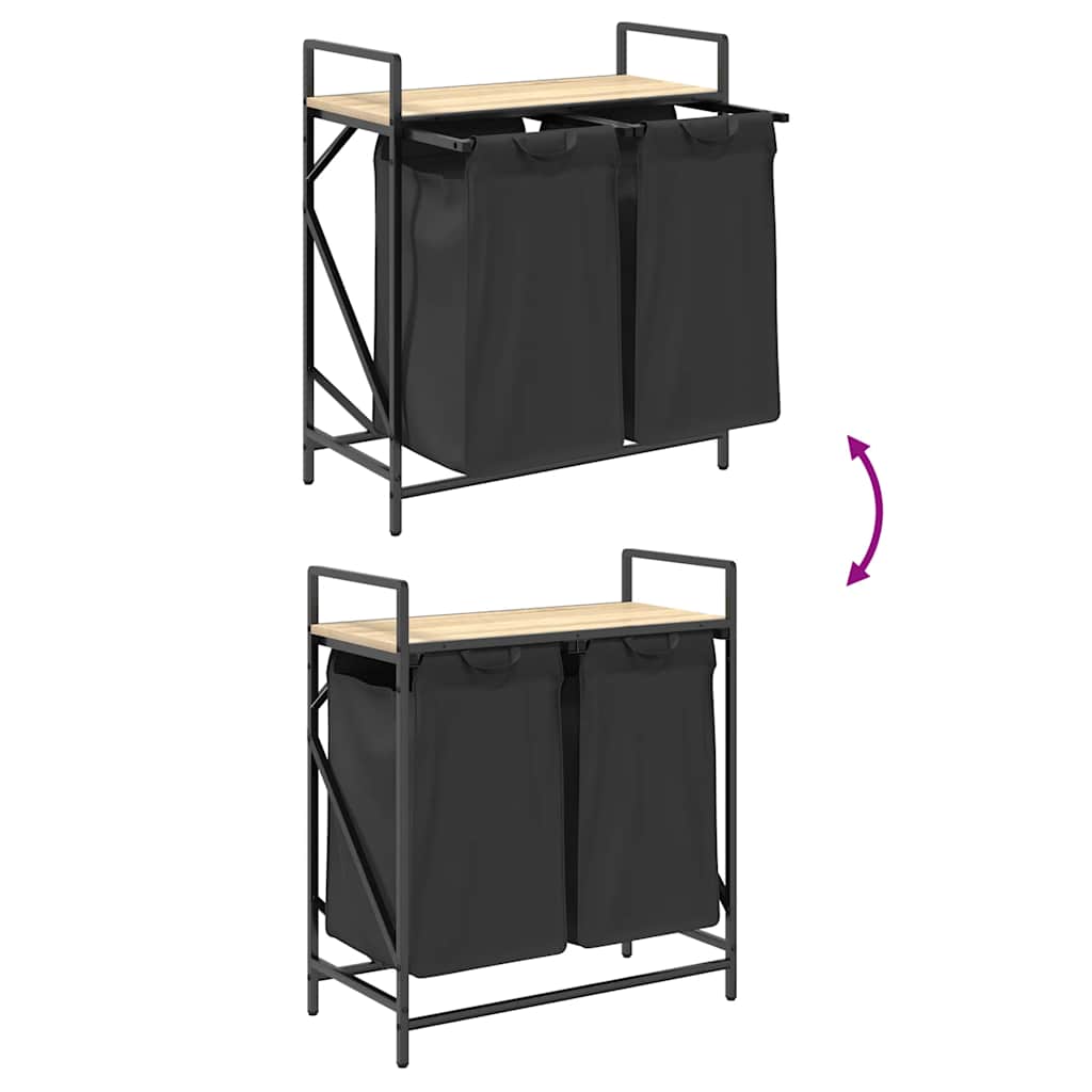 vasketøjskurv 2 rum med hylde sonoma-eg