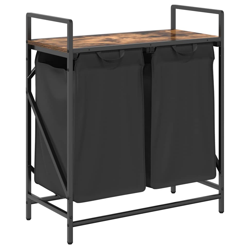 vasketøjskurv 2 rum med hylde røget egetræsfarve