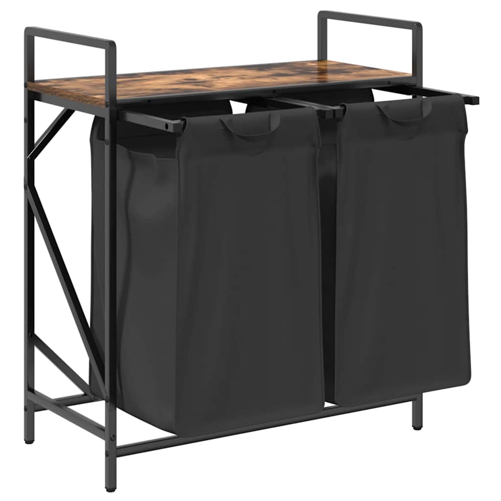 vasketøjskurv 2 rum med hylde røget egetræsfarve