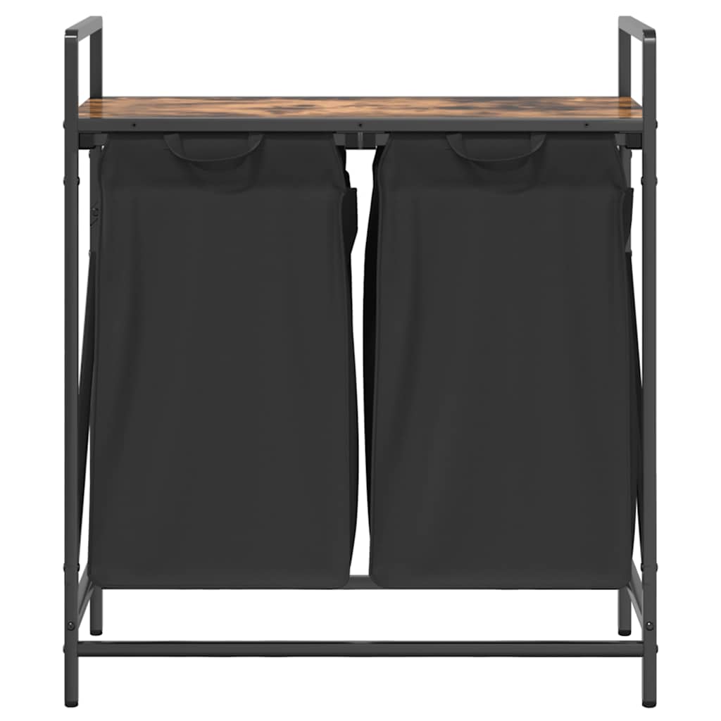 vasketøjskurv 2 rum med hylde røget egetræsfarve