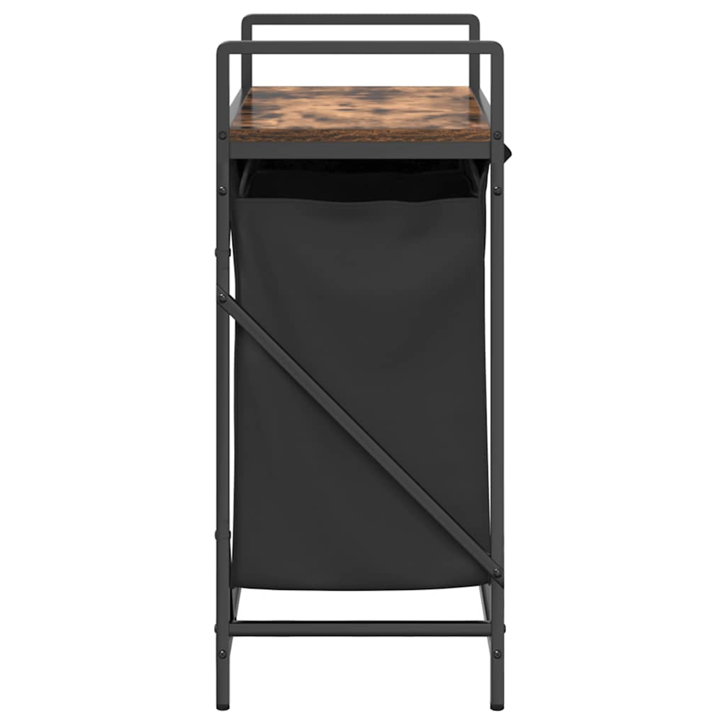 vasketøjskurv 2 rum med hylde røget egetræsfarve